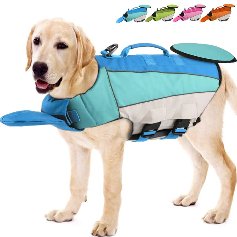 EMUST Dog Life Jacket with Front Float High Visibility Dog Life Vest Ripstop Dog Life Preserver with Enhanced Buoyancy for Small Medium and Large Dogs Blue L